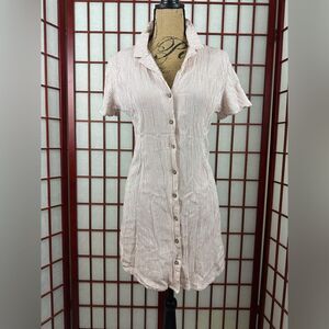 Roxy White and Red Striped Collared Striped Button Front Mini Dress Lightweight